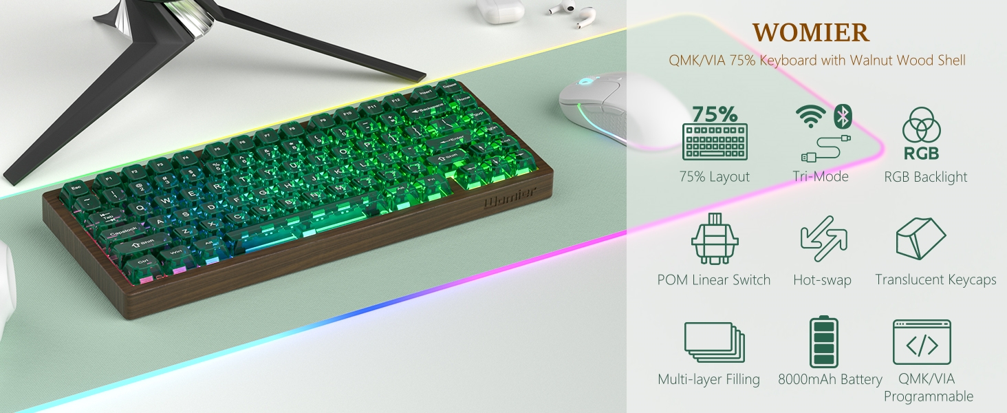 keyboard 75% Wireless Mechanical Custom Keyboard RGB Hot Swappable