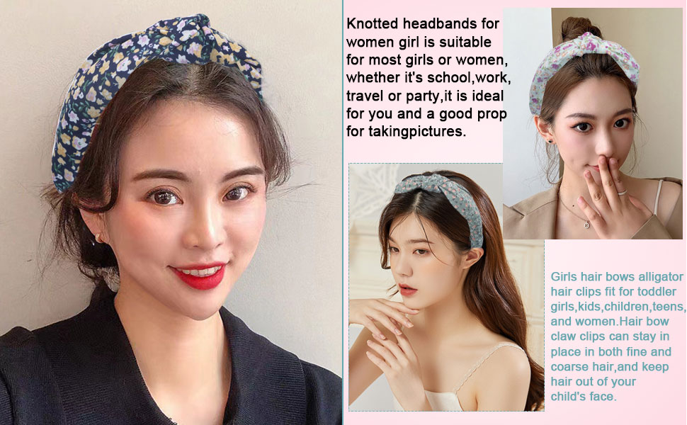 Floral pattern knotted wide headbands can be matched with a variety of styles