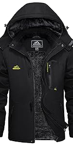 KEFITEVD Herren Skijacke Warm Gefüttert Winterjacke Wasserdicht Outdoorjacke mit Abnehmbarer Kapuze