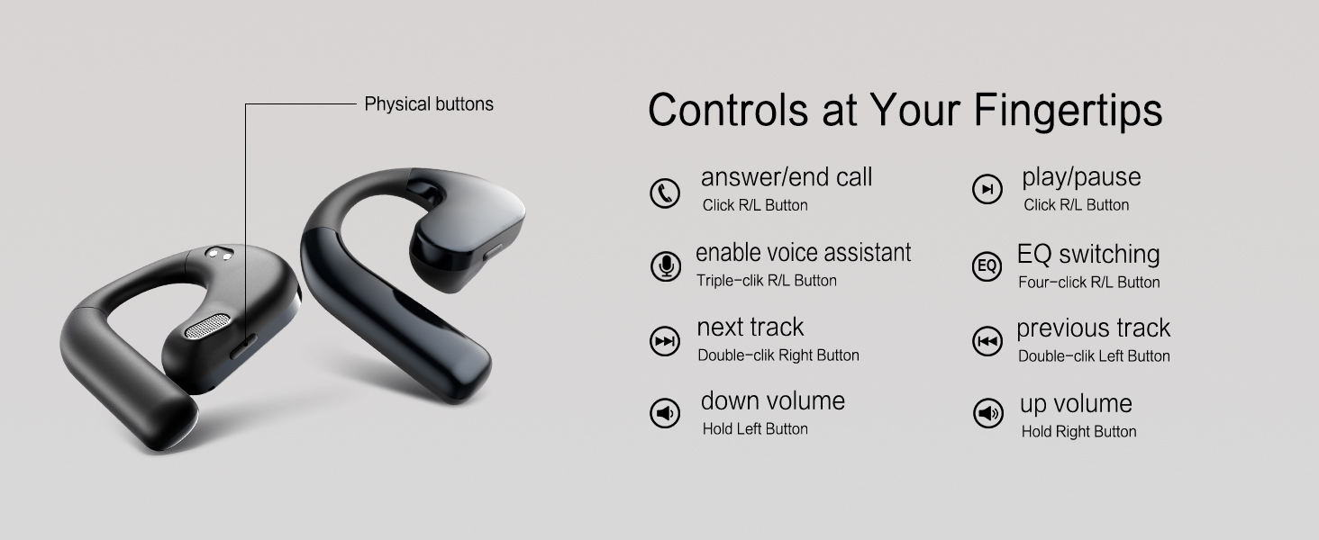 NEOQOQO AIR conduction headphones WITH PHYSICAL BUTTONS