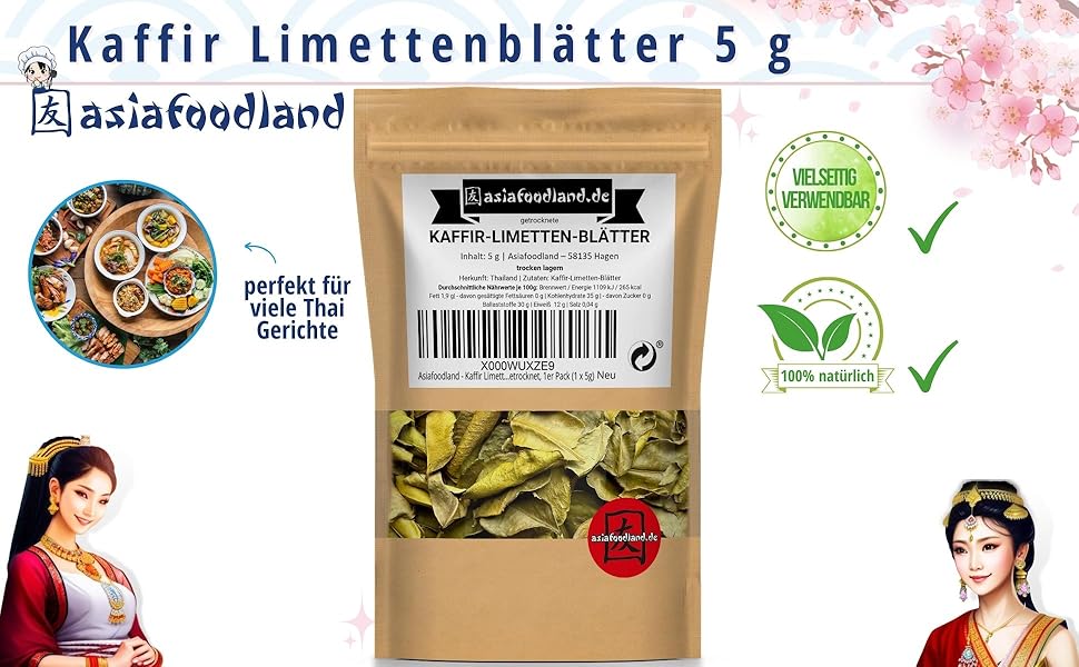 Asiafoodland - Kaffir Limetten Blätter - Kaffirlimettenblätter - Kaffir ...