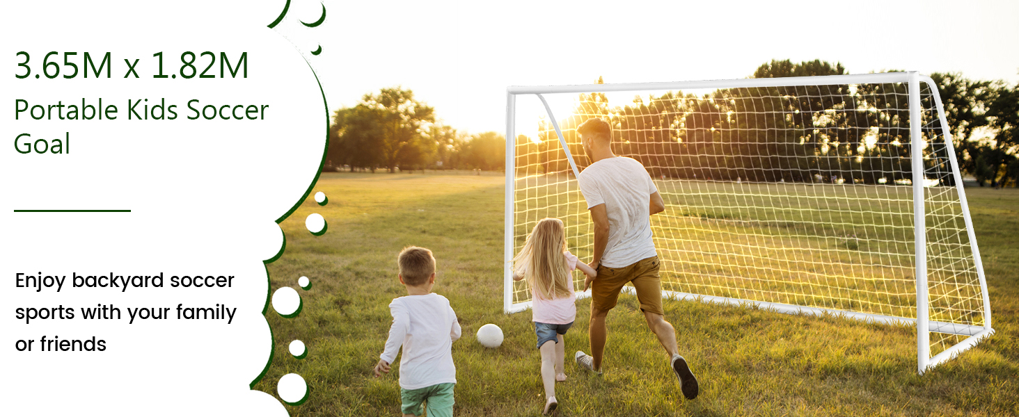 Costway 3.65M x 1.82M Soccer Goal All-Weather Soccer Goal W/Strong PVC Frame High-Strength Netting