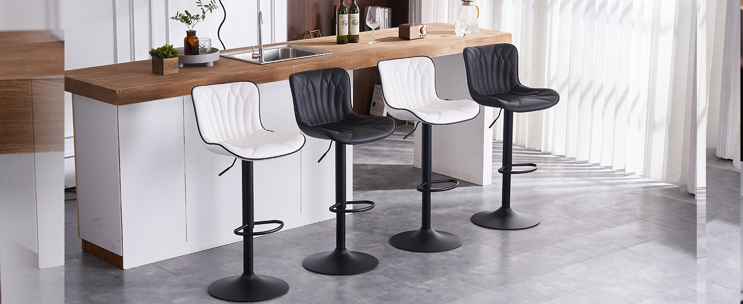 YOUNIKE White Bar Stools Set of 2 with High Backs Faux