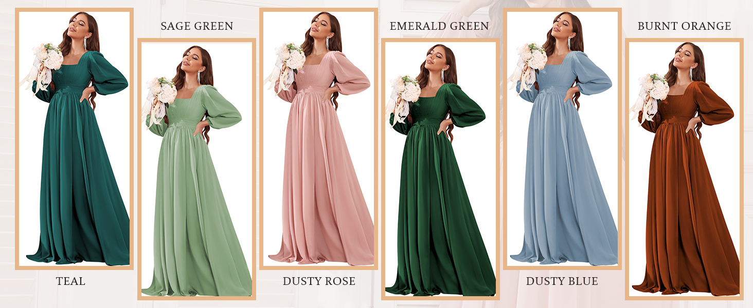 HYY Women's Long Sleeve Bridesmaid Dress with Pockets