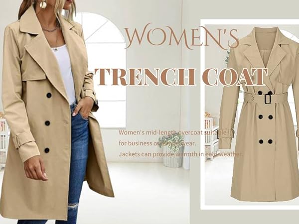 Amazon.com: Maiyifu-GJ Mid Long Trench Coat for Women Double