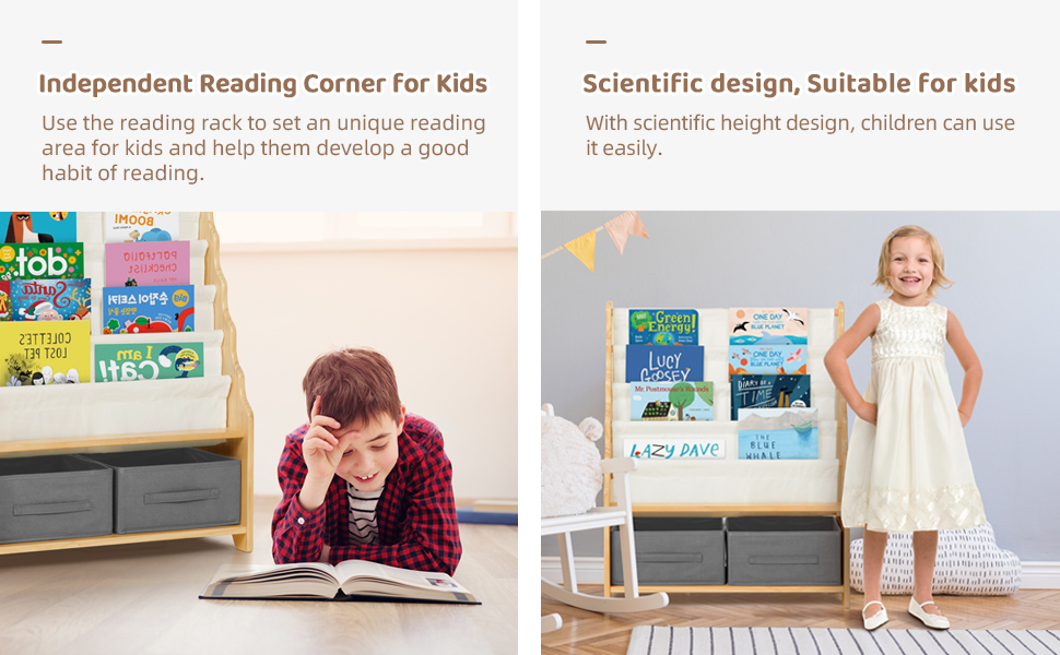 OOOK Solid Wooden Bookshelf for Kids, 27.6" L x 11" W x 34" H Toddler Bookshelf Equipped with 4