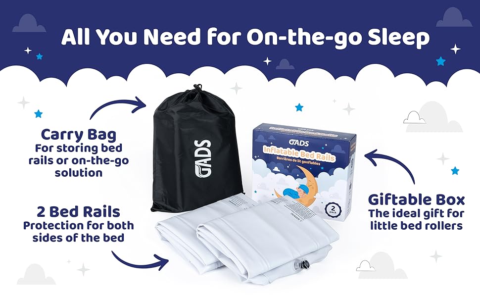 2Pack Inflatable Bed Rails for Toddlers Secure Travel Bed Bumpers