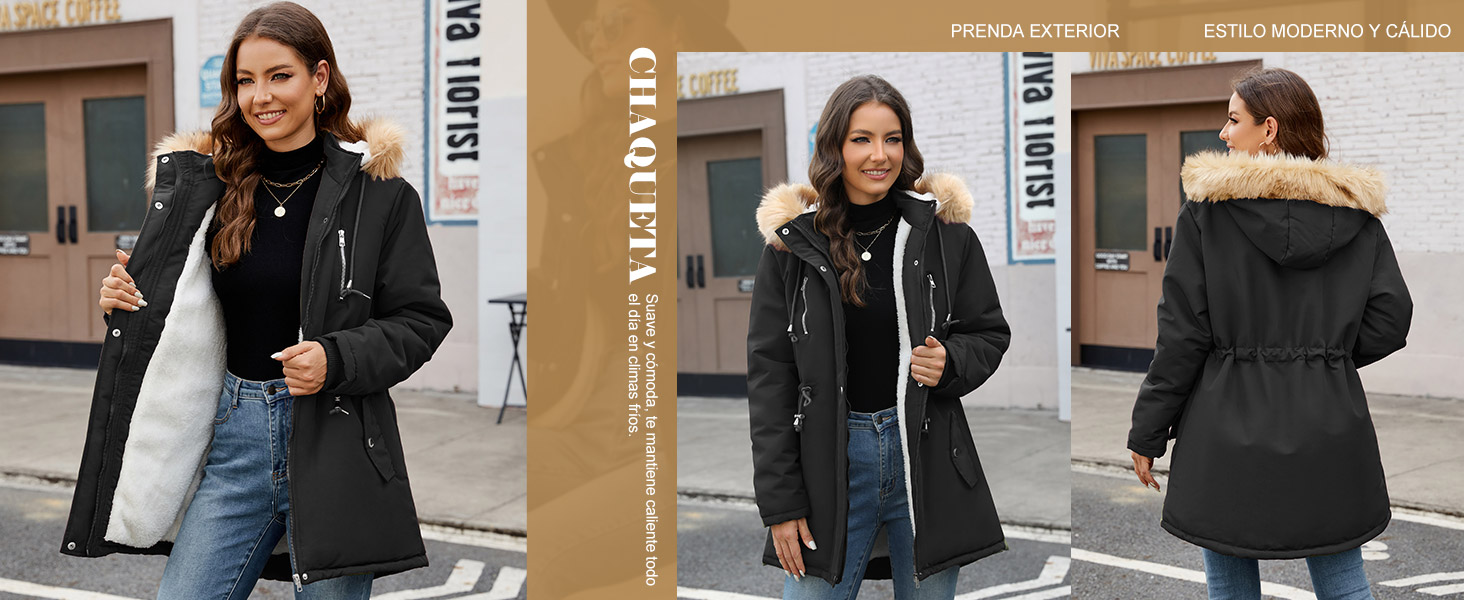Abrigos de Mujer Parka Invierno Cremallera Chaqueta con Capucha Cálido Forro Polar Sudadera