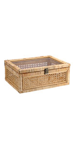 Woven Wicker Storage Bin with Lid Natural Seagrass Basket Box Multipurpose Home Organizer for Shelf