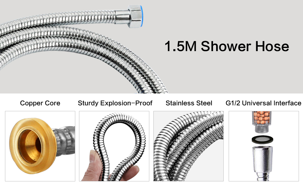 Nosame® Shower Head and Hose, Ionic Filter Filtration High Pressure