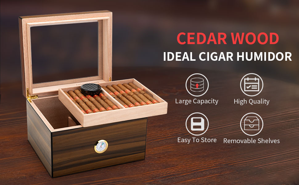 Demcigar Cigar Humidor, Cedar Wood Desktop Cigar Storage