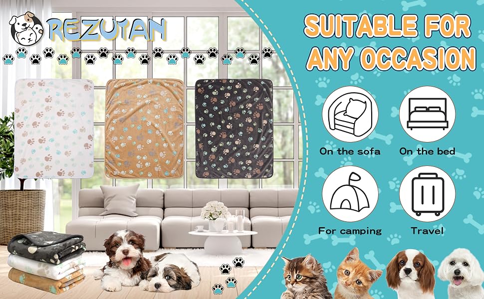 Rezutan Blankets for Dogs,3 Pack Grey Dog Blankets for Medium Dog,Large