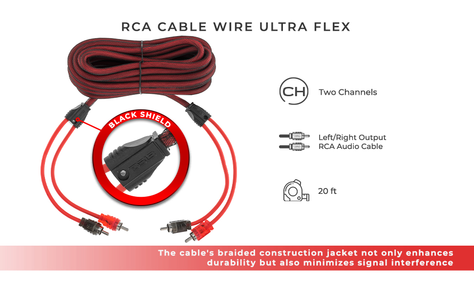 DS18 R20 RCA Cable Ultra Flex 20 Feet - 2-Male to 2-Male Stereo Audio Cables, 2RCA Male to 2RCA
