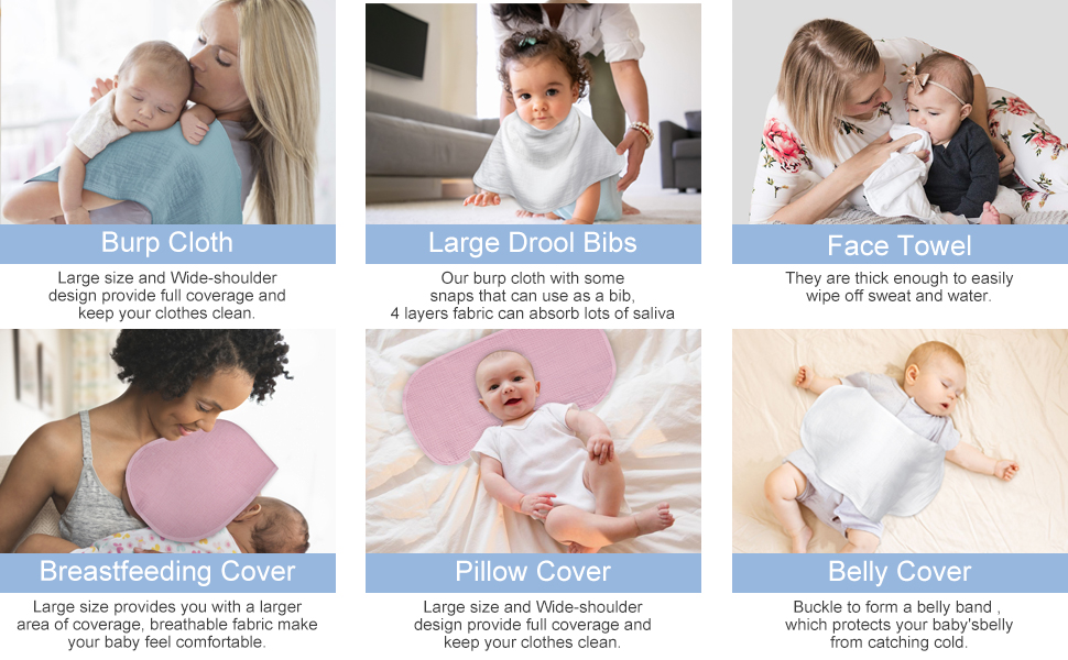 COTTONBEBE Muslin Burp Cloths with Snaps, MultiUse Burpy