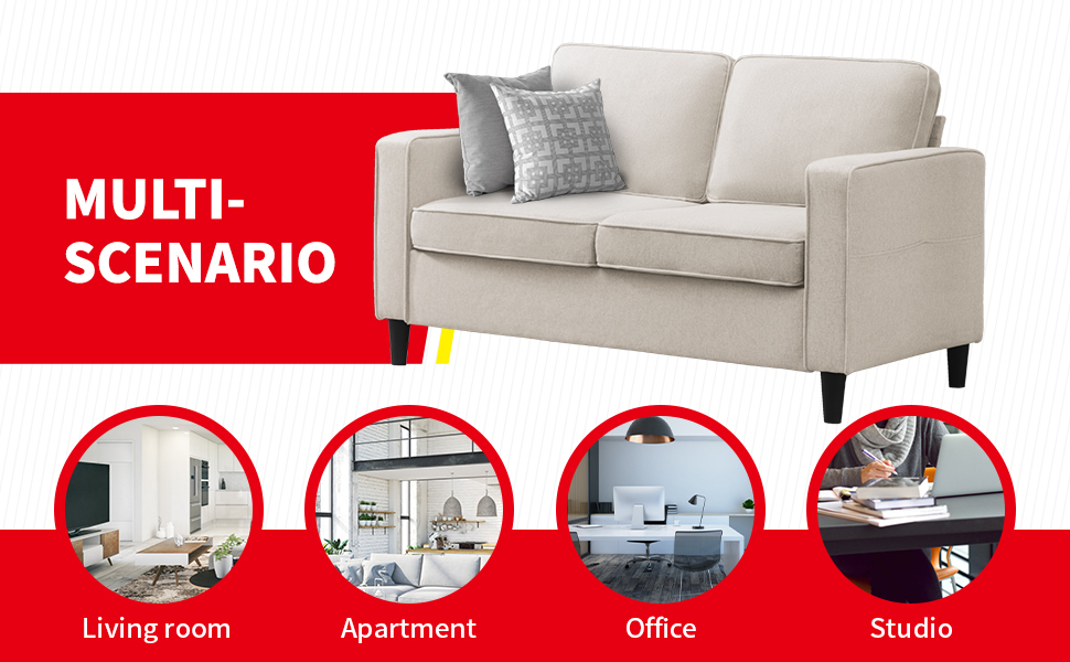 PUREMIND Loveseat Sofa, 54 inch Linen Fabric Small Couch