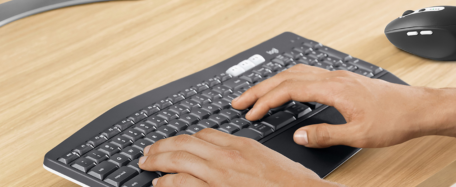 Logitech MK825 Wireless Combo FullSized Keyboard with Palm Rest and