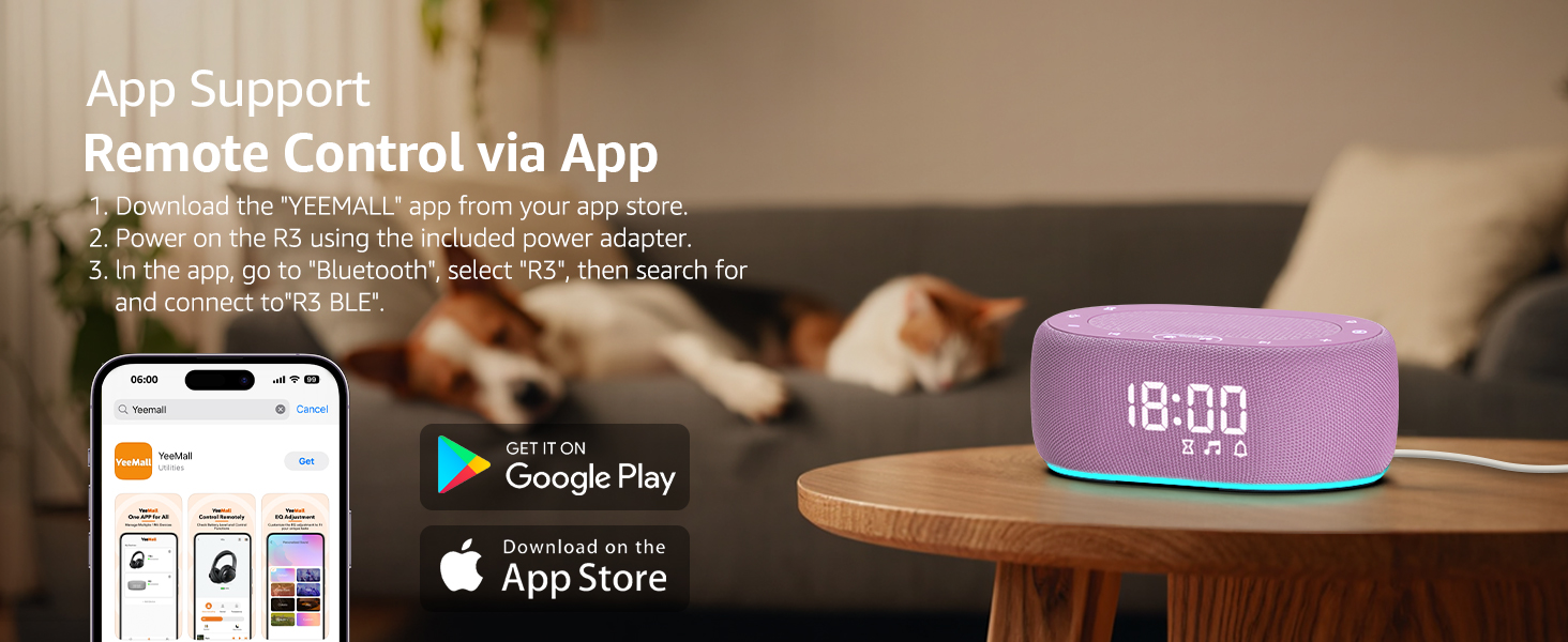 White Noise Sound Machine - Remote Control via App. Download the YEEMALL34; app from your app store.