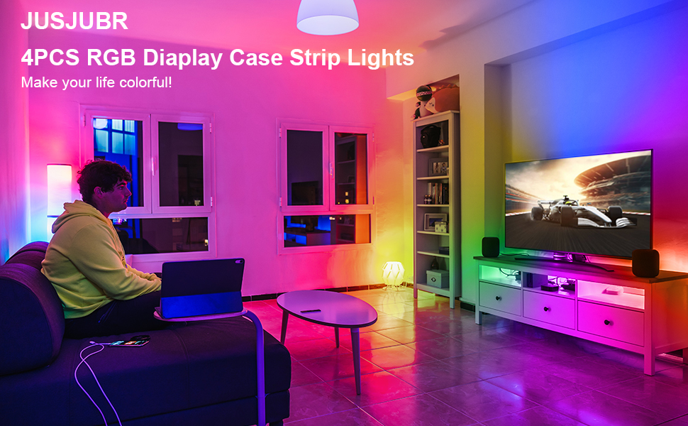 RGB LED Strip Lights, 4PCS x 1.64ft LED Shelf Lights, Display Case