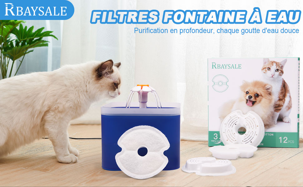 Hgbd-filtre Fontaine Eau Chat, Filtre De Fontaine Triple Action Pour Le  Remplacement De La Fontaine De Chat Avec Du Coton Haute Intensit, Charbon  De