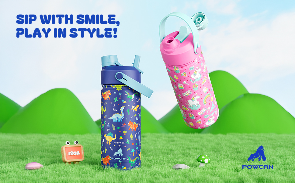 Banner - 18oz Kids Insulated Water Bottle Sip with Smile, Play with Style!