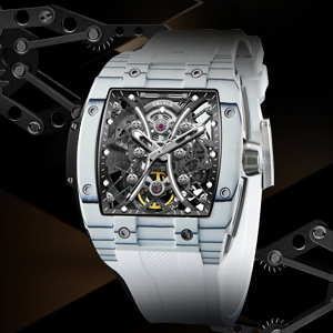 316L stainless steel case, white rubber strap