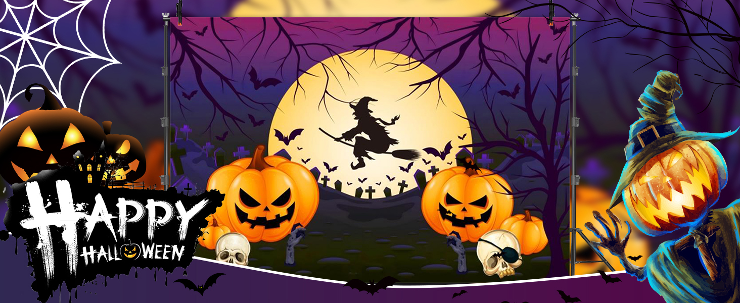 7X5FT Halloween Backdrop, Orange Full Moon Pumpkin