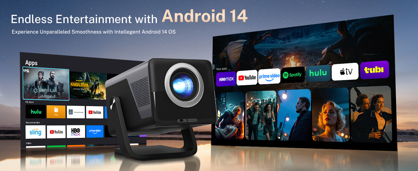 Android 14 OS 1080P UHD Projector with Netflix YouTube AI Auto Focus&Keystone&Obstacle Avoidance