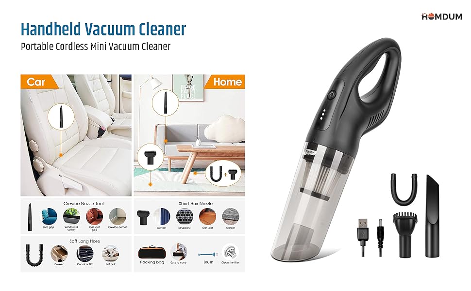 Homdum 65 Watts Handheld Vacuum Cleaner Portable Cordless Mini Vacuum