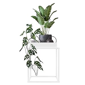 ML-Design Plantenstandaard, wit, metaal, bloemenstandaard, dienblad, plantenbak, bloembak, bijzettafel