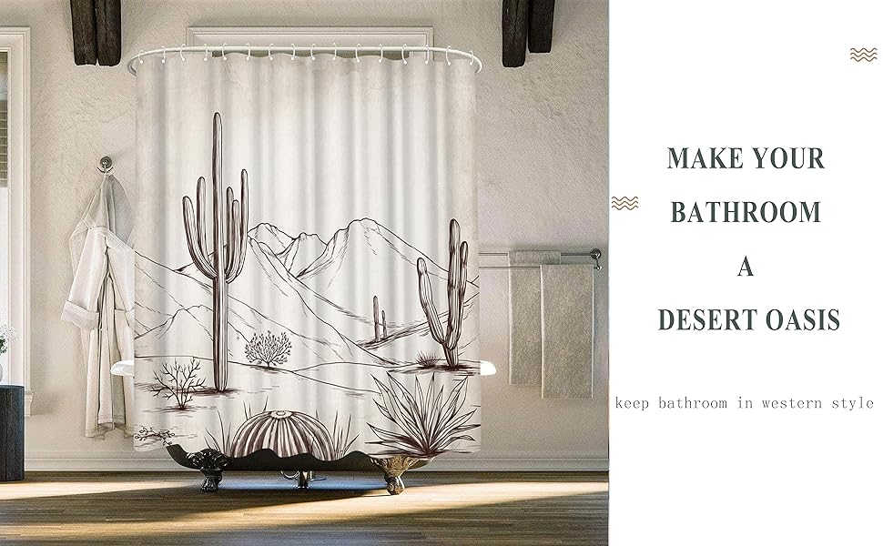 RnnJoile Western Shower Curtain Rustic Cactus Desert