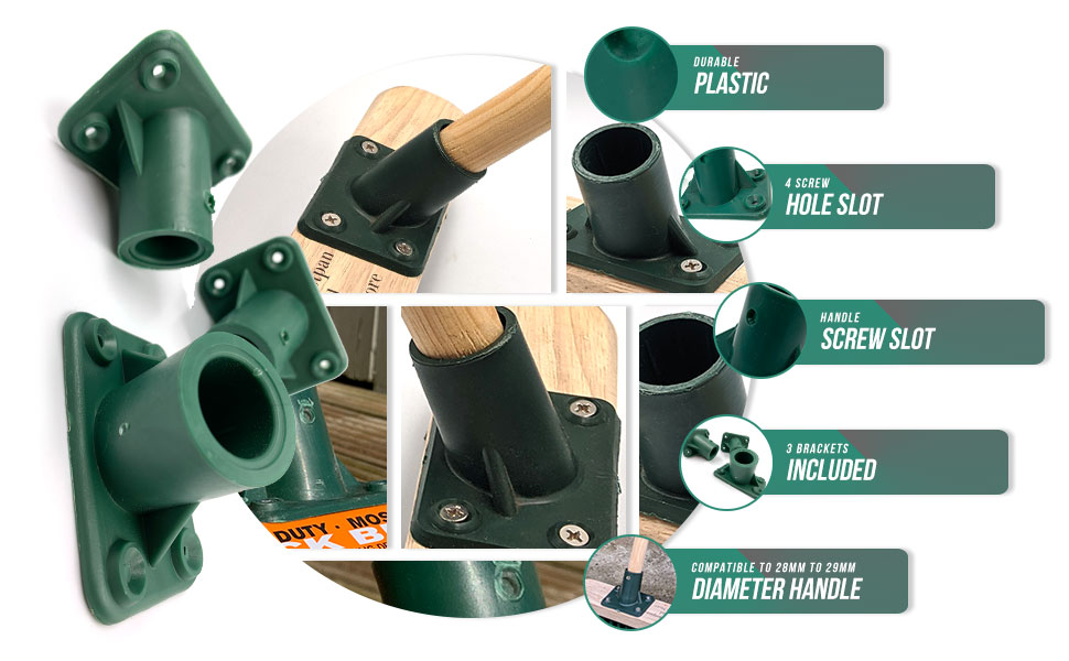 3Pack Plastic Broom Bracket, 4 Screw Holes Heavy Duty Broom Handle