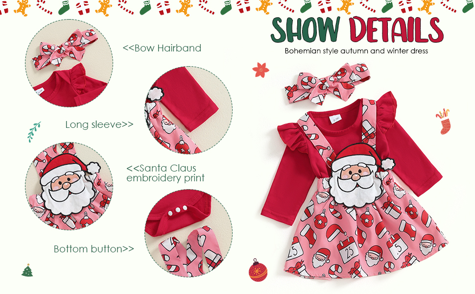FIOMVA My First Christmas Baby Girl Outfit Newborn Romper Skirts Set Fall Winter Christmas Dress