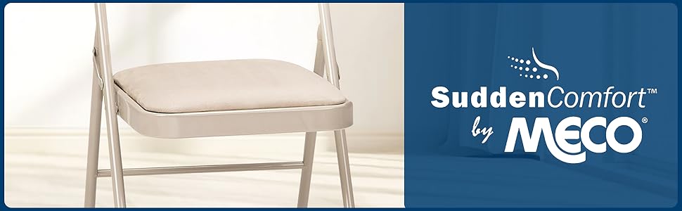 MECO Sudden Comfort Deluxe Sand Fabric Padded Folding Chair, Buff (Set of 4) - Footer