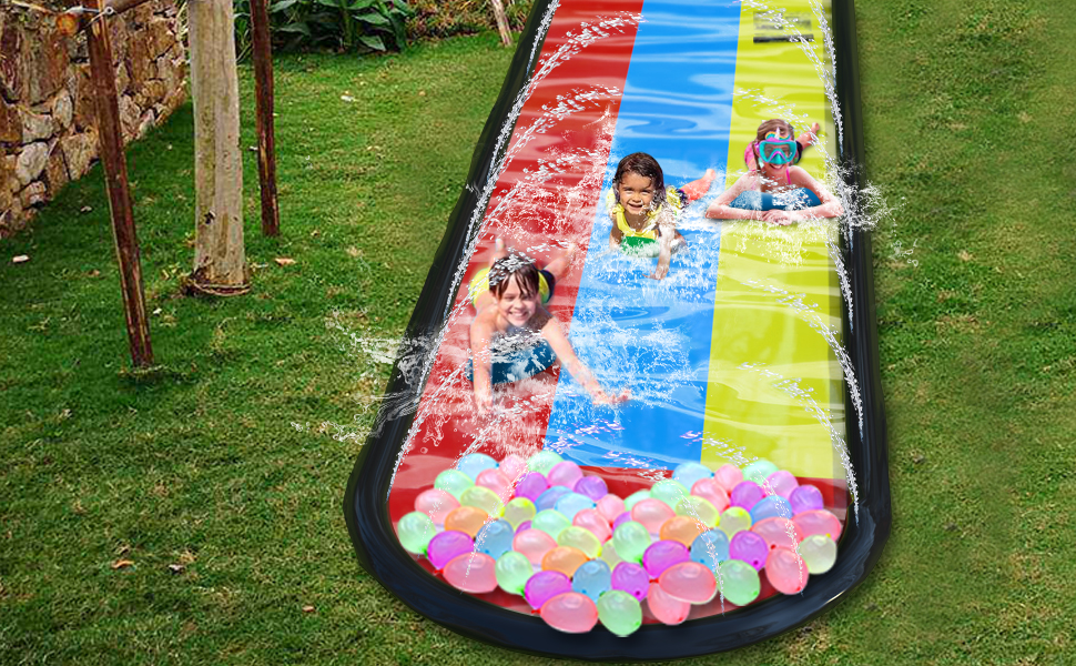 180°Slip & SlidesTriple Lane Lawn Water SlidesWater