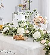 PONKING Artificial Rose Vine Flowers with Green Leaves, 6FT Hanging Fake Floral Garland Flower Vi...