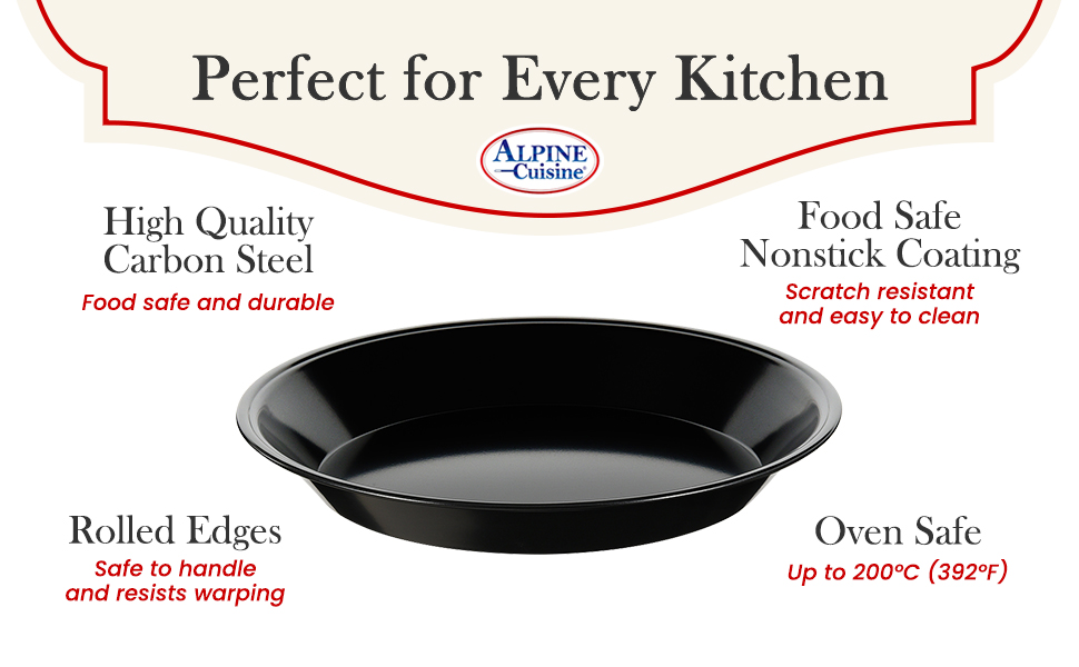 Alpine Cuisine Carbon Steel Pie Pan with Nonstick Coating