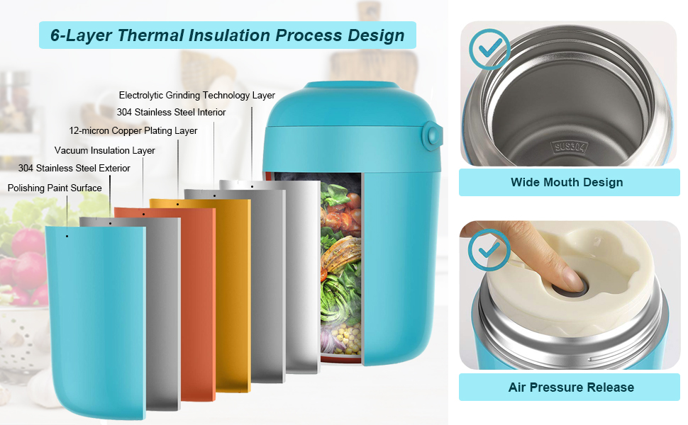 Insulated Food Containers for Hot Food with Wide Mouth & Spoon Handle