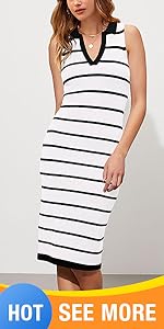 Summer Dresses 2024 Collar V Neck Sleeveless Midi Dress Causal Stripes Ribbed Knit Bodycon Dresses