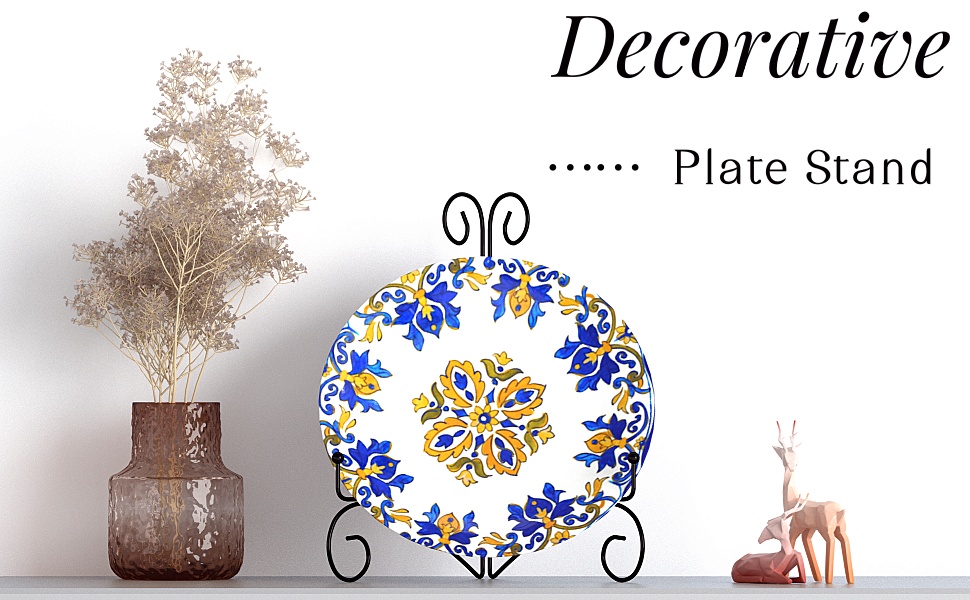 plate picture photo easel stand holder riser decorative decoration decor metal iron black gold gift