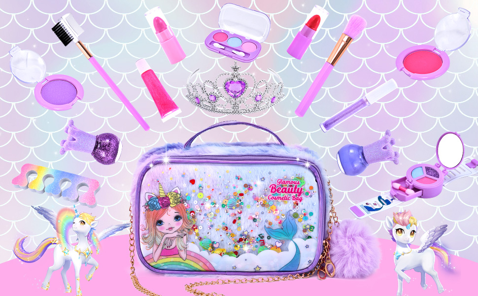 Kids Washable Makeup kit for Girls, Real Makeup Set Toddler Make up Kit with Unicorn Cosmetic Bag, Kid Play Make up Set Christmas Birthday Unicorn Gift Toys for 3 4 5 6 7 8 9 10 Year Old Girl 21 Makeup kit