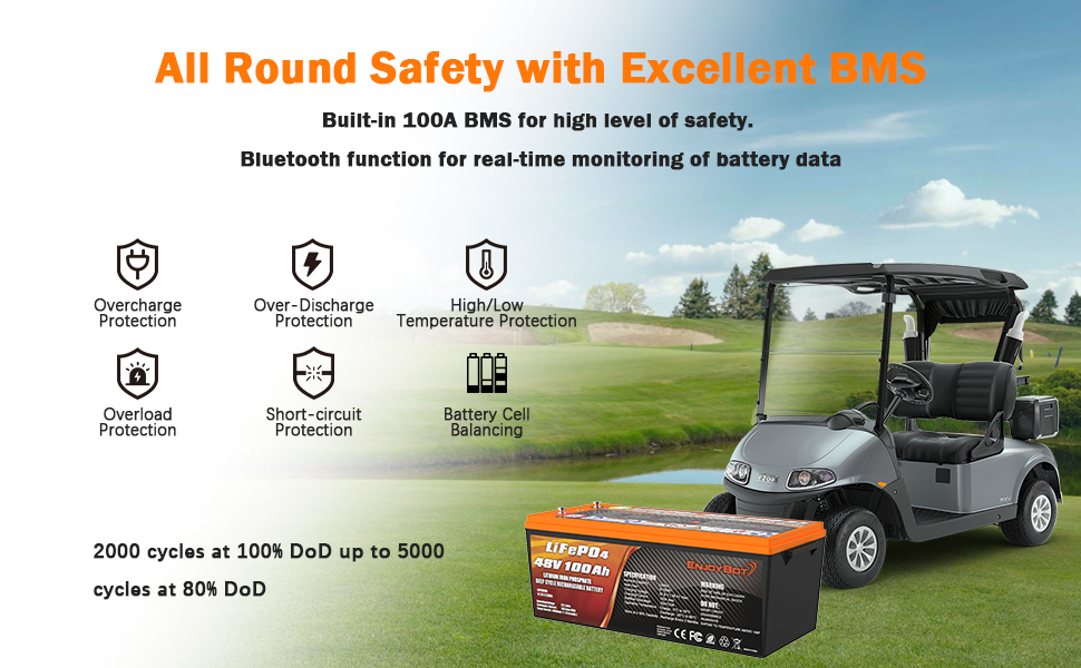 Enjoybot 48V 100Ah LiFePO4 Lithium Golf Cart Battery