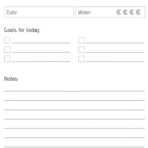 Free data area, water tracker, and daily goals checklist