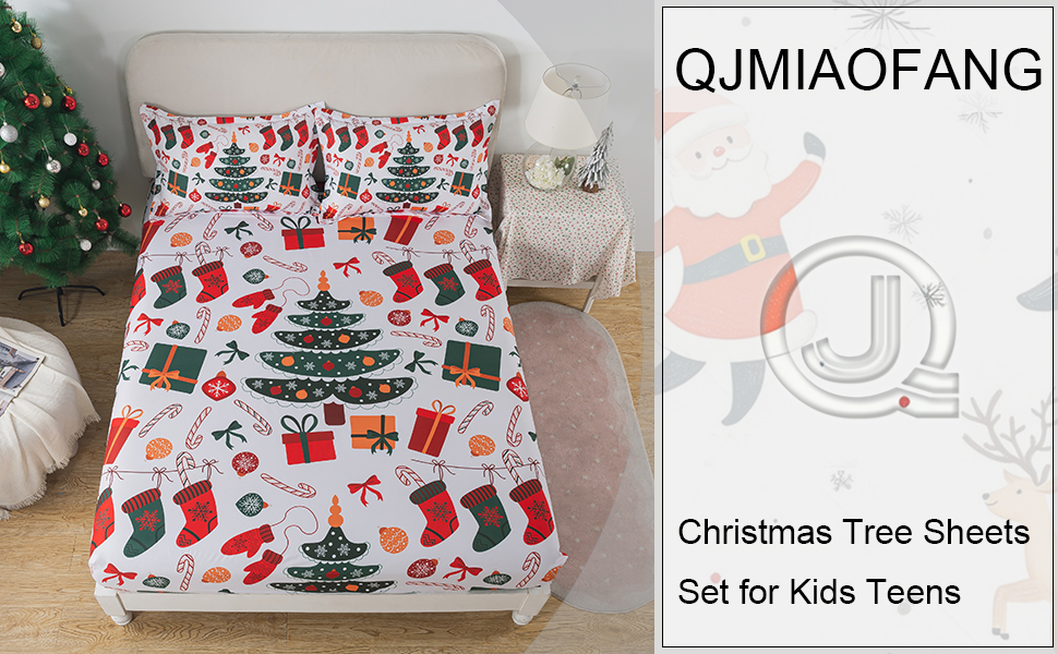 qjmiaofang Christmas Tree Sheets for Kids Twin Size Merry