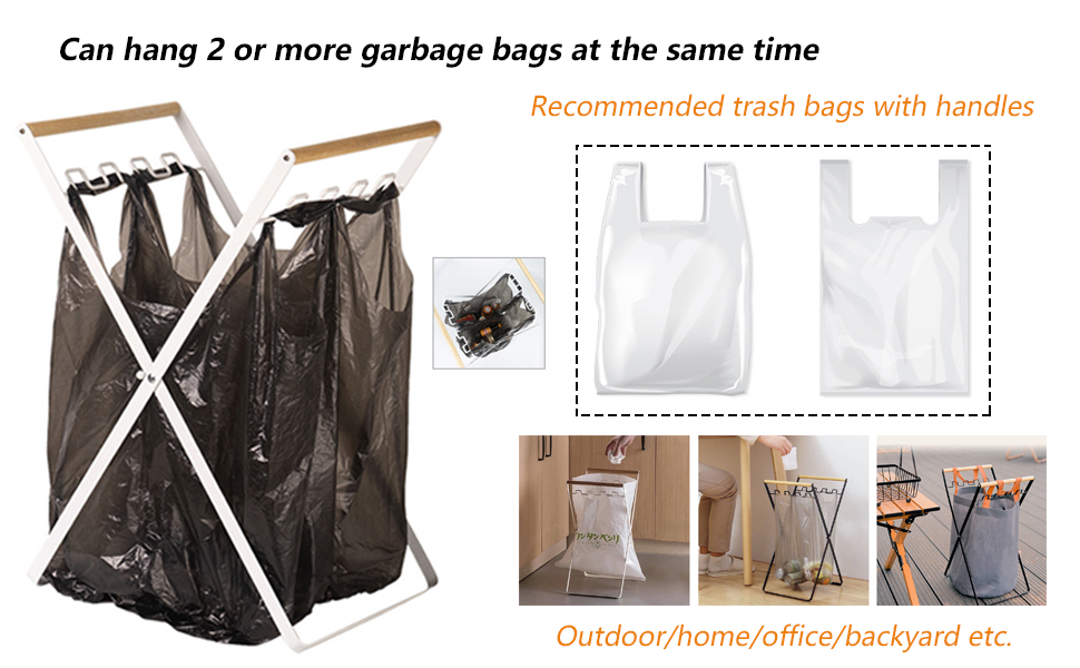 VPTMRP Trash Bag Holder with Wooden Handle Portable