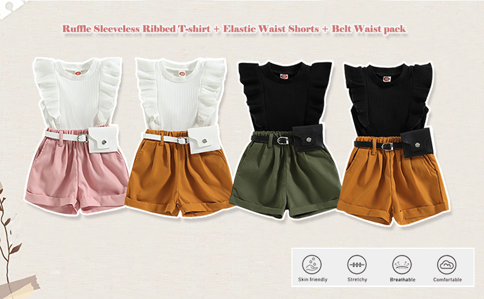 crewneck ribbed ruffle sleeveless pullovers tee shirt t-shirt tank vest casual shorts outfit sunsuit