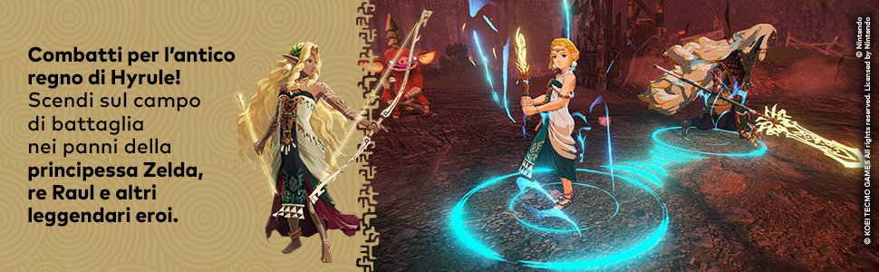 Banner promozionale per videogiochi con scene di battaglia fantasy con effetti magici e luci drammatiche in stile cinematografico.