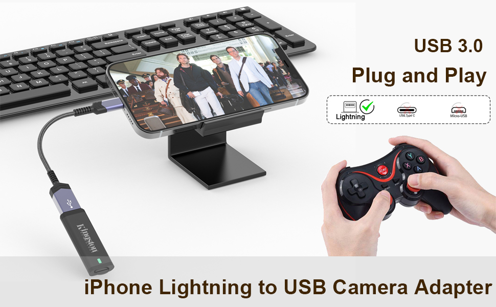 Lightning to USB Camera Adapter for iPhone, [Apple MFi Certified]USB 3.