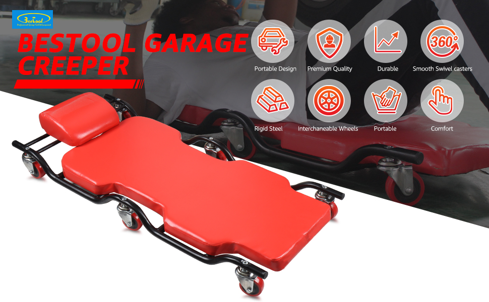BESTOOL 44'' Garage Creeper with 6 HeavyDuty Caster, Metal