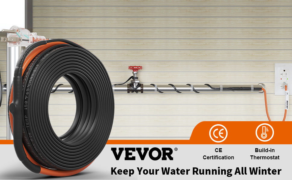VEVOR SelfRegulating Pipe Heating Cable, 60feet 5W/ft Heat Tape for