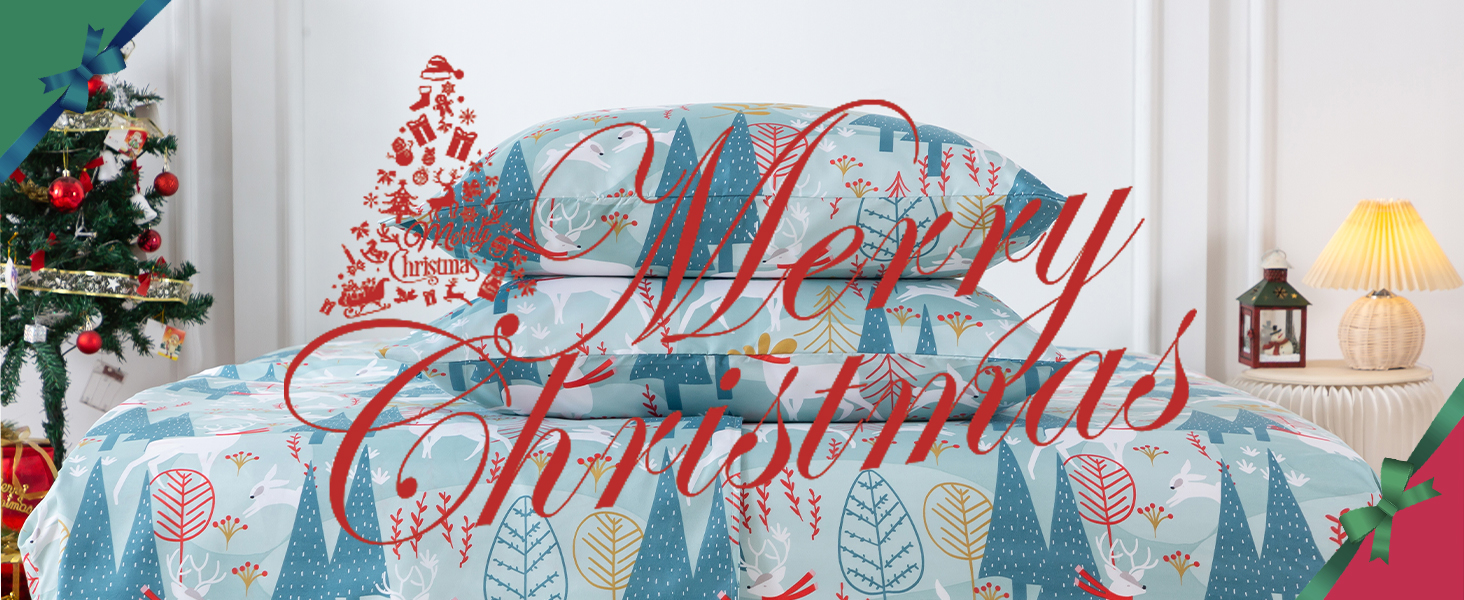 ROOYE Super Soft Queen Sheet Set Christmas Pattern,Microfiber Queen